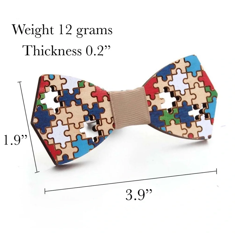 Hand Crafted Blue and White Geometric Wood Butterfly Bow Tie - Picture 16 of 16